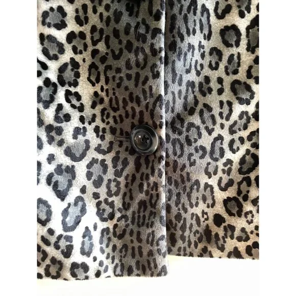 Rafaella Animal Print Fax Fur Coat Womens L Gray Short Length Button Front Lined - Picture 4 of 10